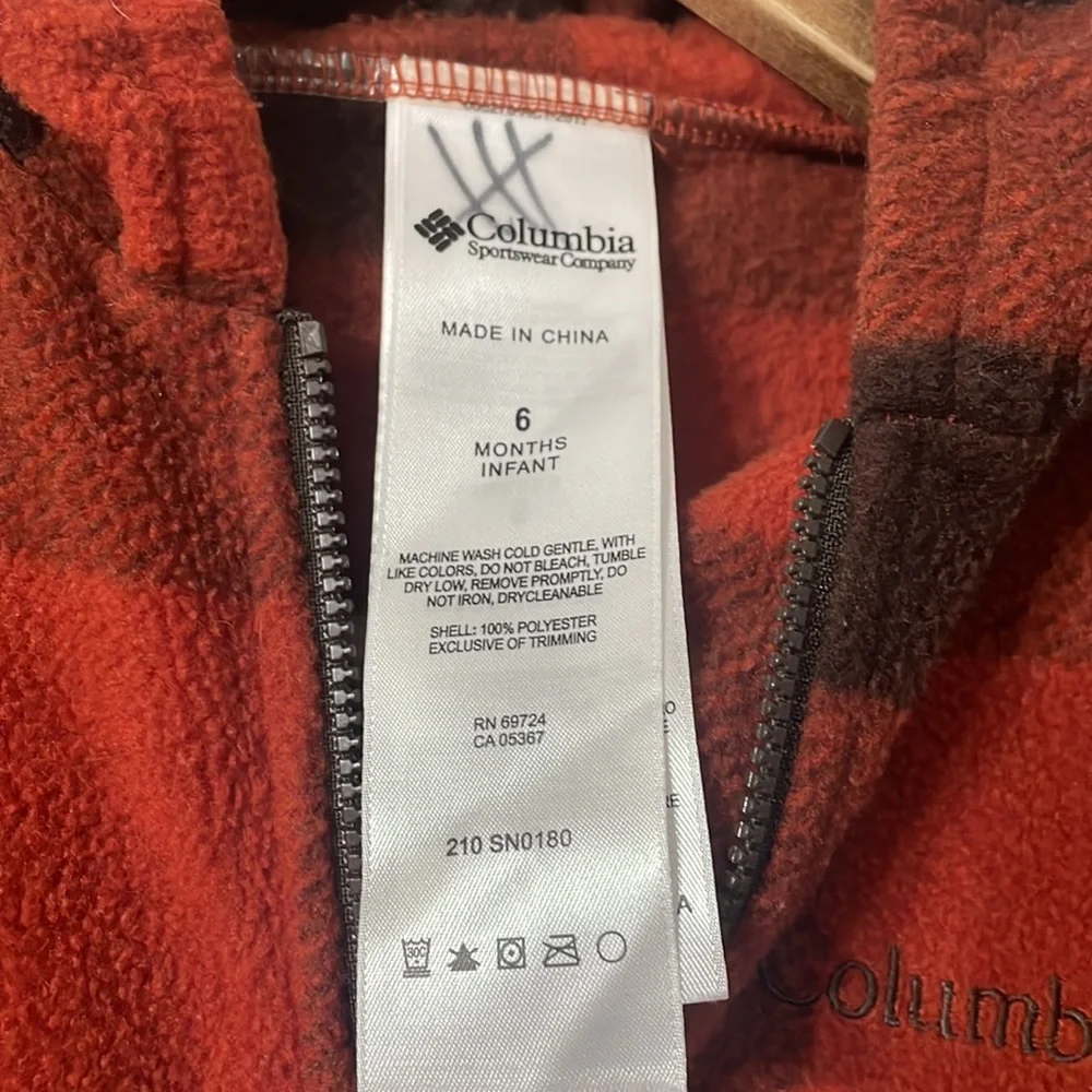 Columbia Fleece Snowsuit Red Orange Plaid Hooded Baby Infant  6 Months